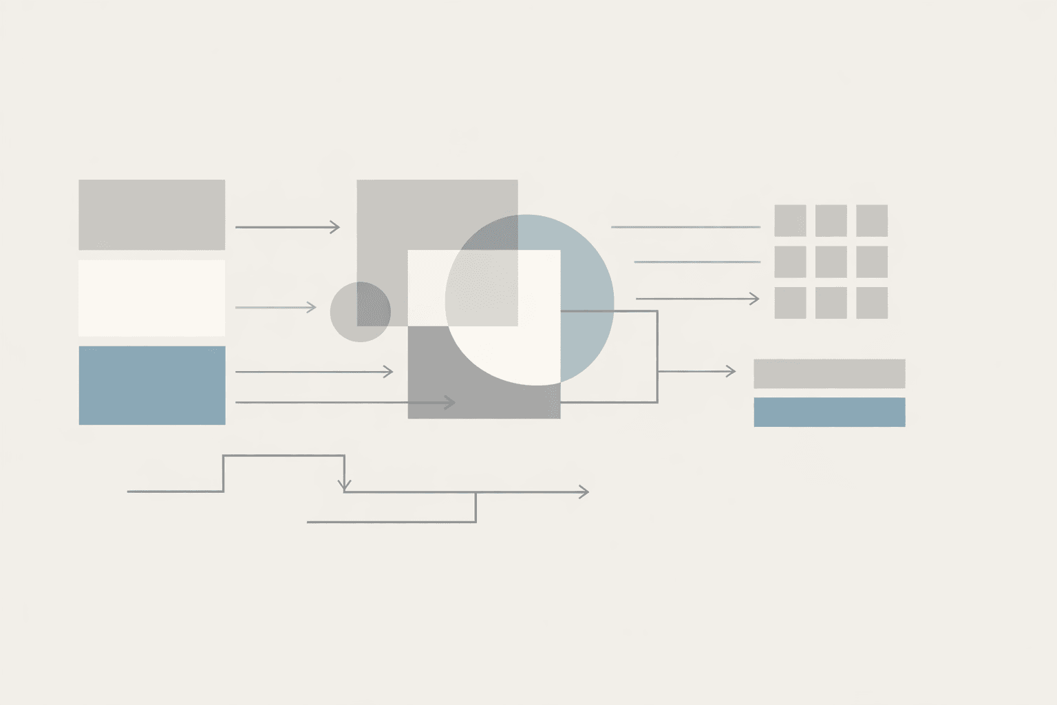Abstract system diagram with layered nodes and flow lines